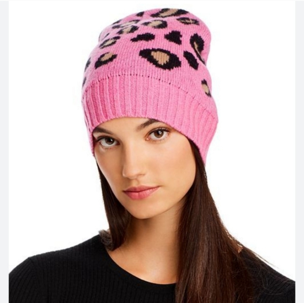 Pink leopard 100% cashmere beanie